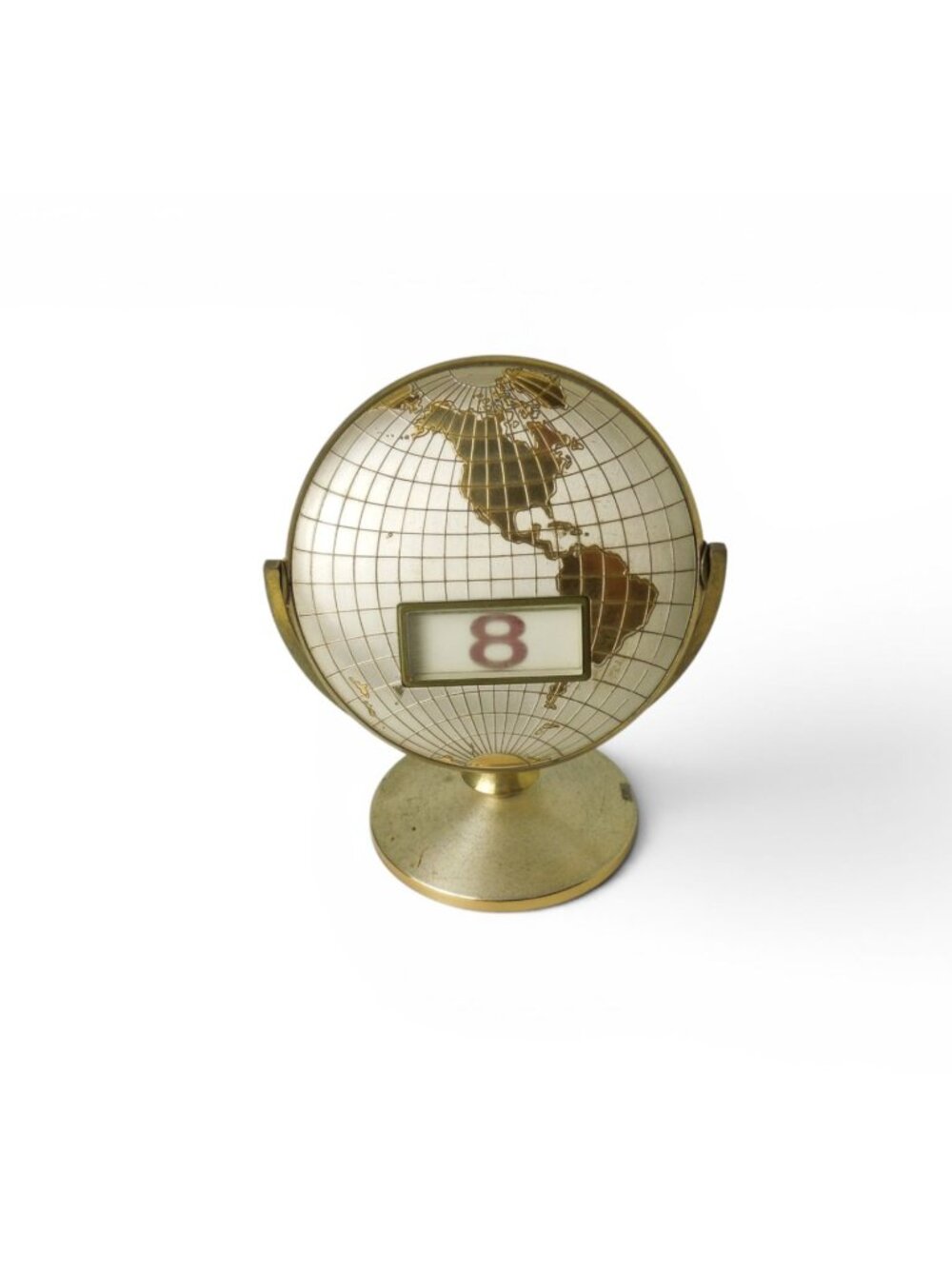 Vintage Globe Perpetual Desk Calendar Rotating Office Decor Metal 4.5"